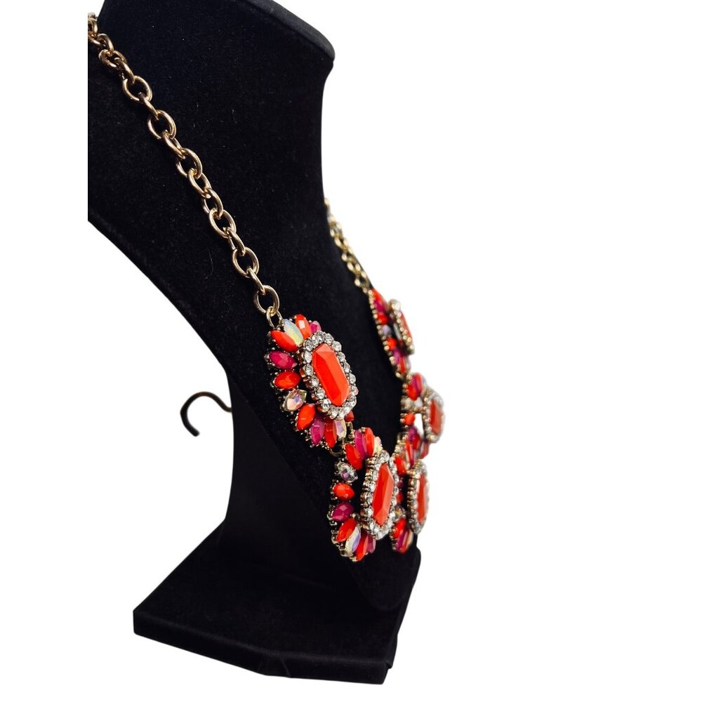 Susan Graver Gold Tone, Red And Pink Floral Statement Necklace (6268) - Picture 7 of 9